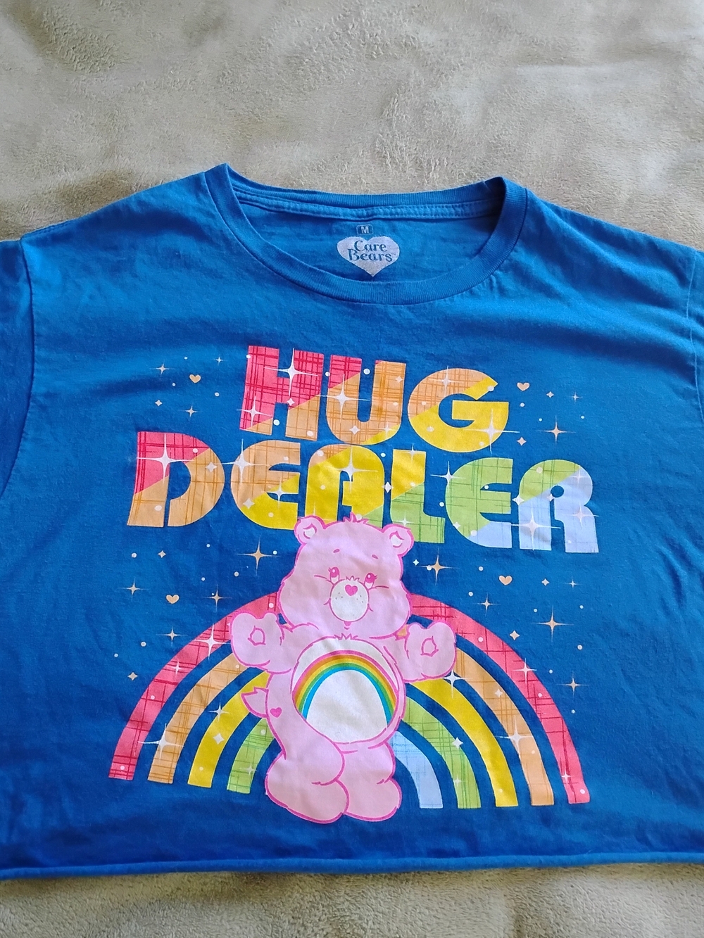 Care Bears Blue Tee with Rainbow 'Hug Dealer' Graphic